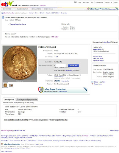 beata9898 1891 Victoria Jubilee Head Uncirculated Sovereign eBay Auction Listing